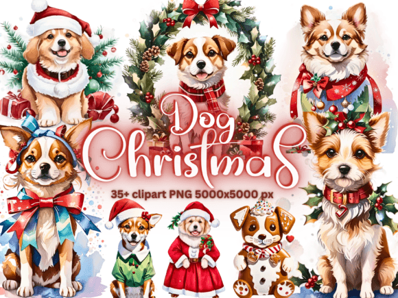 36 Christmas Dogs Clipart: Festive Illustrations