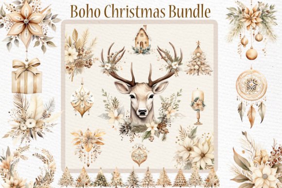 Boho Christmas Clipart Bundle Cozy: Premium Illustrations