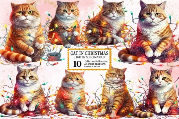 Cat in Christmas Lights Sublimation: Festive Illustrations