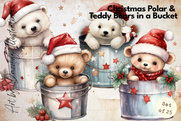 Christmas Animals Bears in a Bucket: Festive Illustrations
