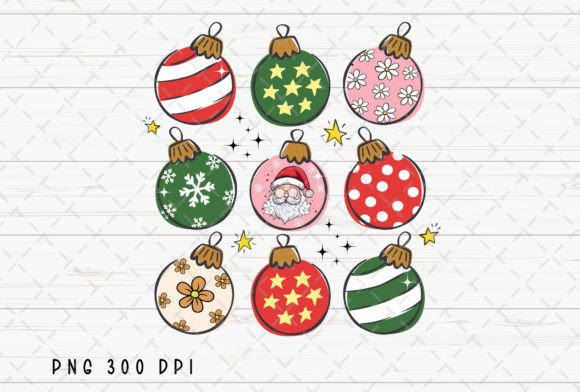 Christmas Ball Ornament Floral Retro PNG for Illustrations