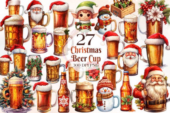 Christmas Beer Cup Clipart: Festive Illustrations for Sellers