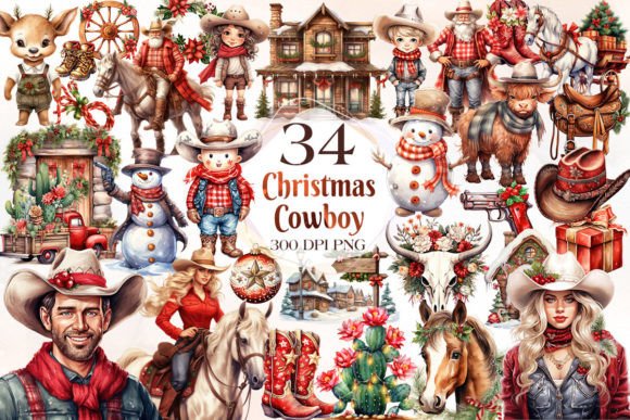 Christmas Cowboy Clipart: Festive Illustrations