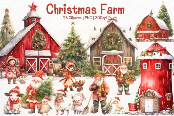 Christmas Farm Watercolor Sublimation: Reviewing Illustrations