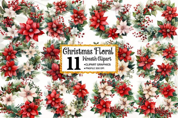 Christmas Floral Wreath Clipart: Premium Illustrations