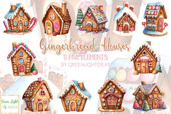 Christmas Gingerbread Houses Clipart & Illustrations