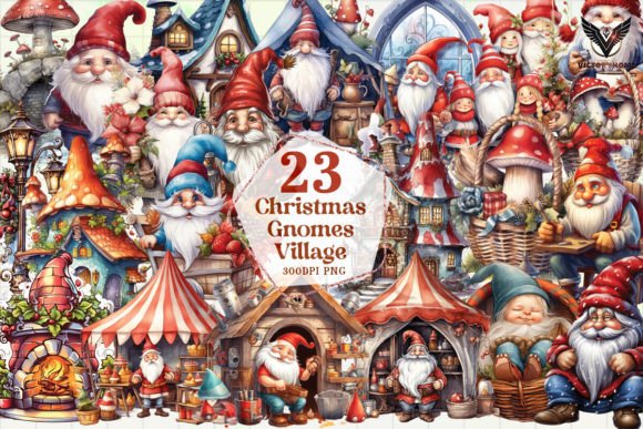 Christmas Gnomes Village Clipart PNG & Illustrations Review