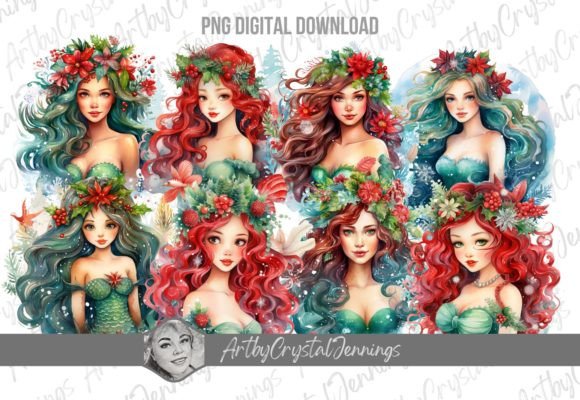 Christmas Holiday Mermaid Girl PN: Festive Illustrations