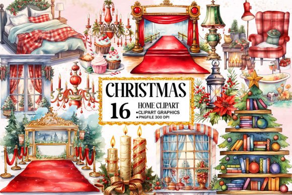 Christmas Home Clipart Bundle: Festive Illustrations