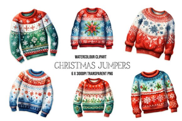 Christmas Jumper Watercolour Clipart: Festive Illustrations