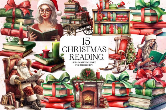Christmas Reading Sublimation Bundle: Festive Illustrations
