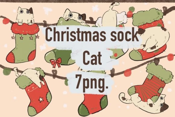 Christmas Sock with Cat: Festive Illustrations for Sellers
