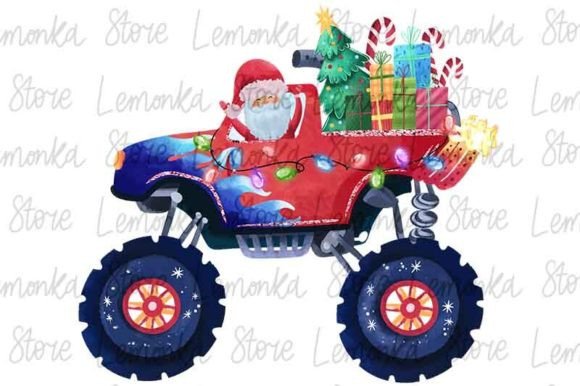 Colorful Christmas Truck with Santa PNG: Festive Illustrations