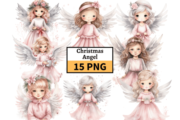 Cute Christmas Angel Clipart Bundle PNG for Illustrations