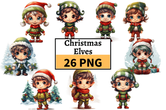Cute Christmas Elves Clipart Bundle: Festive Illustrations