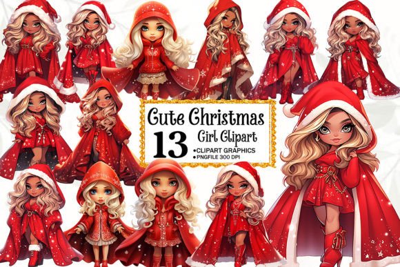 Cute Christmas Girl Clipart for Festive Illustrations
