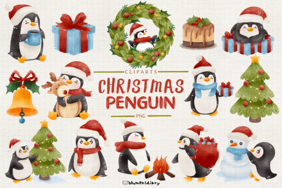 Cute Penguin Christmas Clipart: Illustrations for Sellers