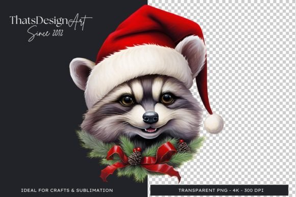 Cute Raccoon Clipart Christmas Animals: Festive Illustrations