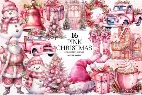Pink Christmas Clipart: Festive Illustrations for Brands