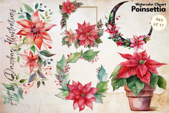 Poinsettia Christmas Florals Frames: Festive Illustrations
