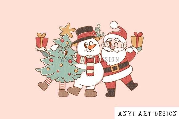 Retro Christmas Friends PNG: Festive Illustrations