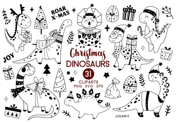 Review: Black Dinosaur Christmas Clipart for Embroidery