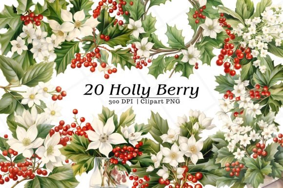 Review: Christmas Holly Berry Watercolor Clipart for Embroidery
