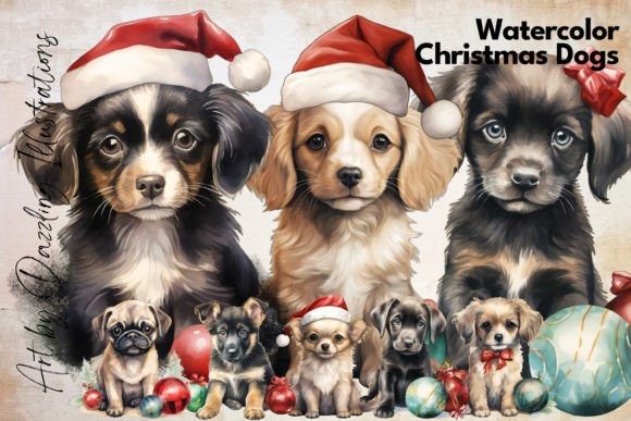 Watercolor Christmas Dogs: Festive Illustrations