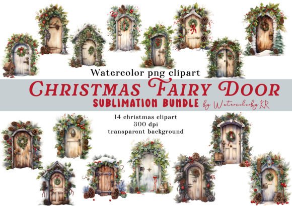 Watercolor Christmas Fairy Door Bundle: Magical Illustrations