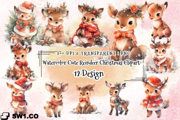 Watercolor Cute Reindeer Christmas: Festive Illustrations