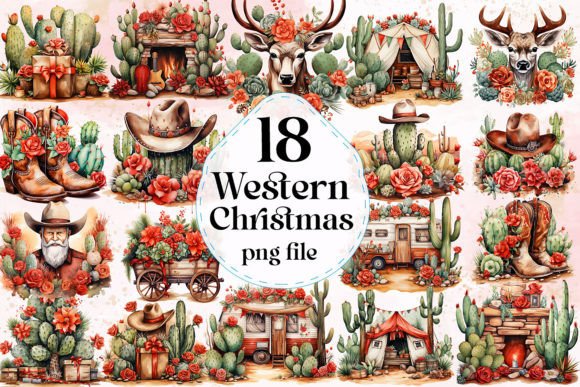 Watercolor Western Christmas Cliparts & Illustrations